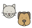 pictogram of a house, with the pictograms of a dog's head and a cat's head 